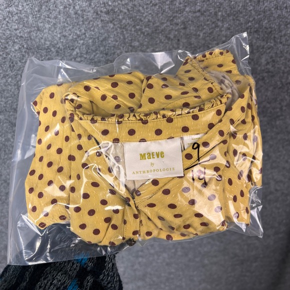 Maeve by Anthropologie Yellow Polka Dot Ruffle Neck V-Neck Blouse Top XLarge - Picture 10 of 10
